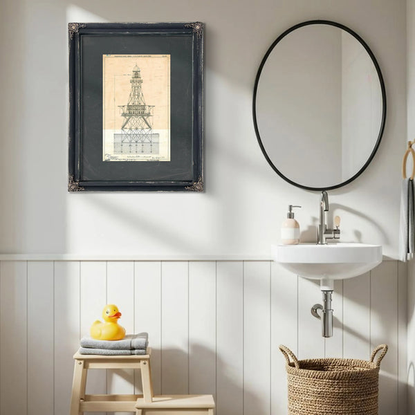 The Sabine Bank Light Station Blueprint a Monument to Maritime Solitude — Framed Wall Art Room View | Bella Frye