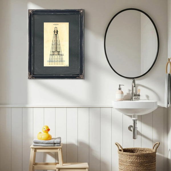 The Alligator Reef Sentinel Screw Pile Lighthouse Blueprint — Framed Wall Art Room View | Bella Frye