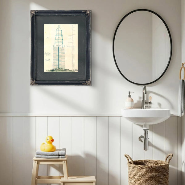 The Keepers Vigil Minots Ledge Lighthouse Blueprintb — Framed Wall Art Room View | Bella Frye