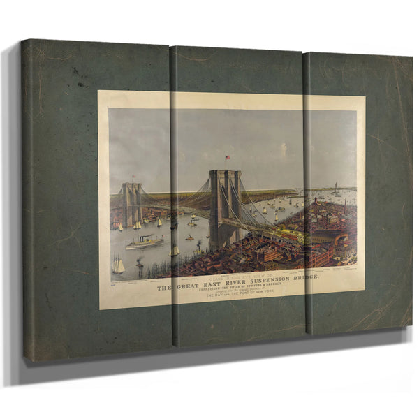 Grand Birds Eye View of the Great East River Suspension Bridge Connecting Th — Framed Wall Art Room View | Bella Frye
