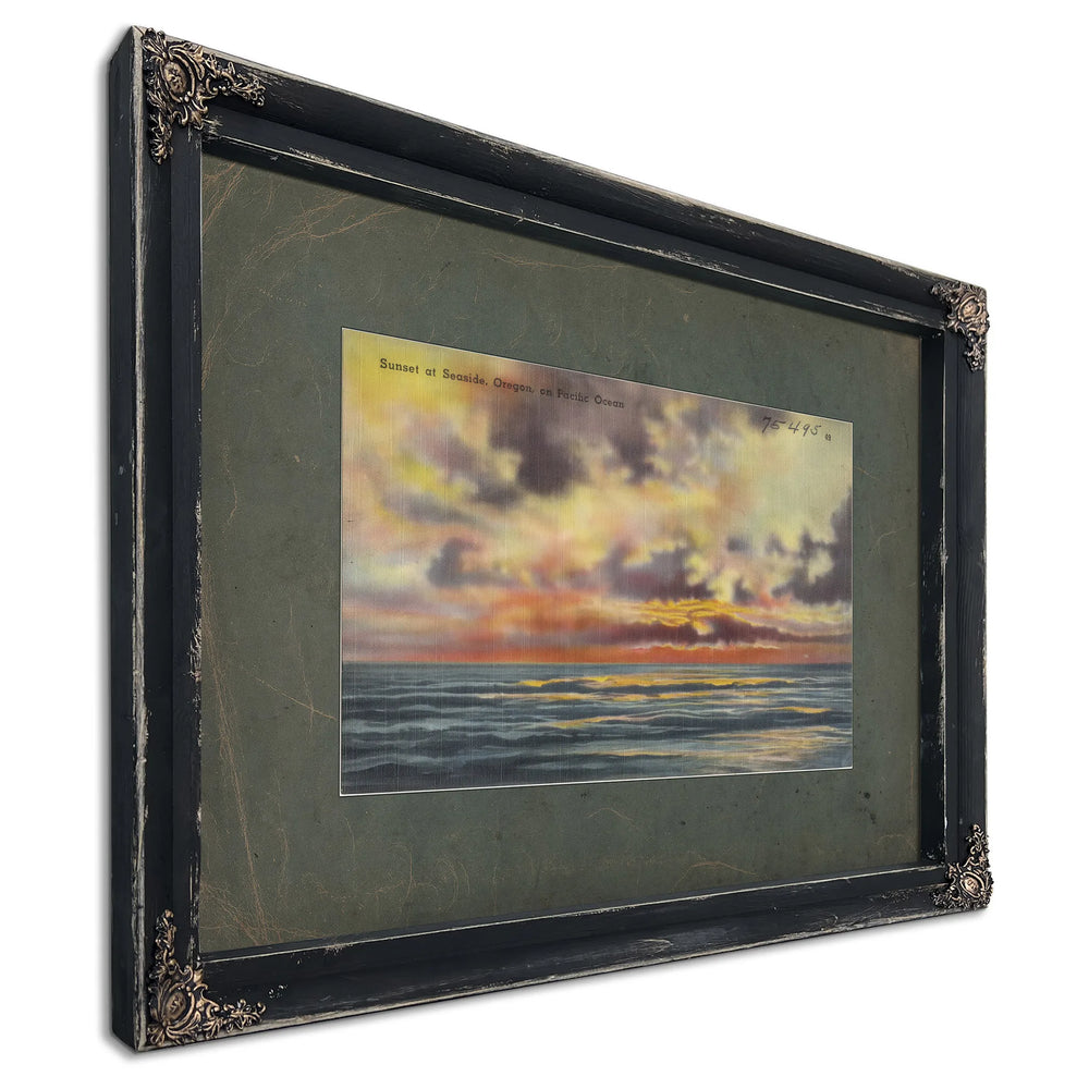 Sunset At Seaside Oregon On Pacific Ocean, Ebony frame — vintage framed wall art by Bella Frye
