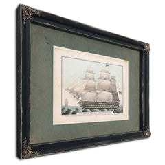 US. Ship of the Line Pennsylvania 140 Guns  Currier Lithograph — Ebony Framed Canvas Print | Bella Frye