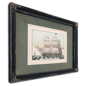US. Ship of the Line Pennsylvania 140 Guns  Currier Lithograph — Ebony Framed Canvas Print | Bella Frye