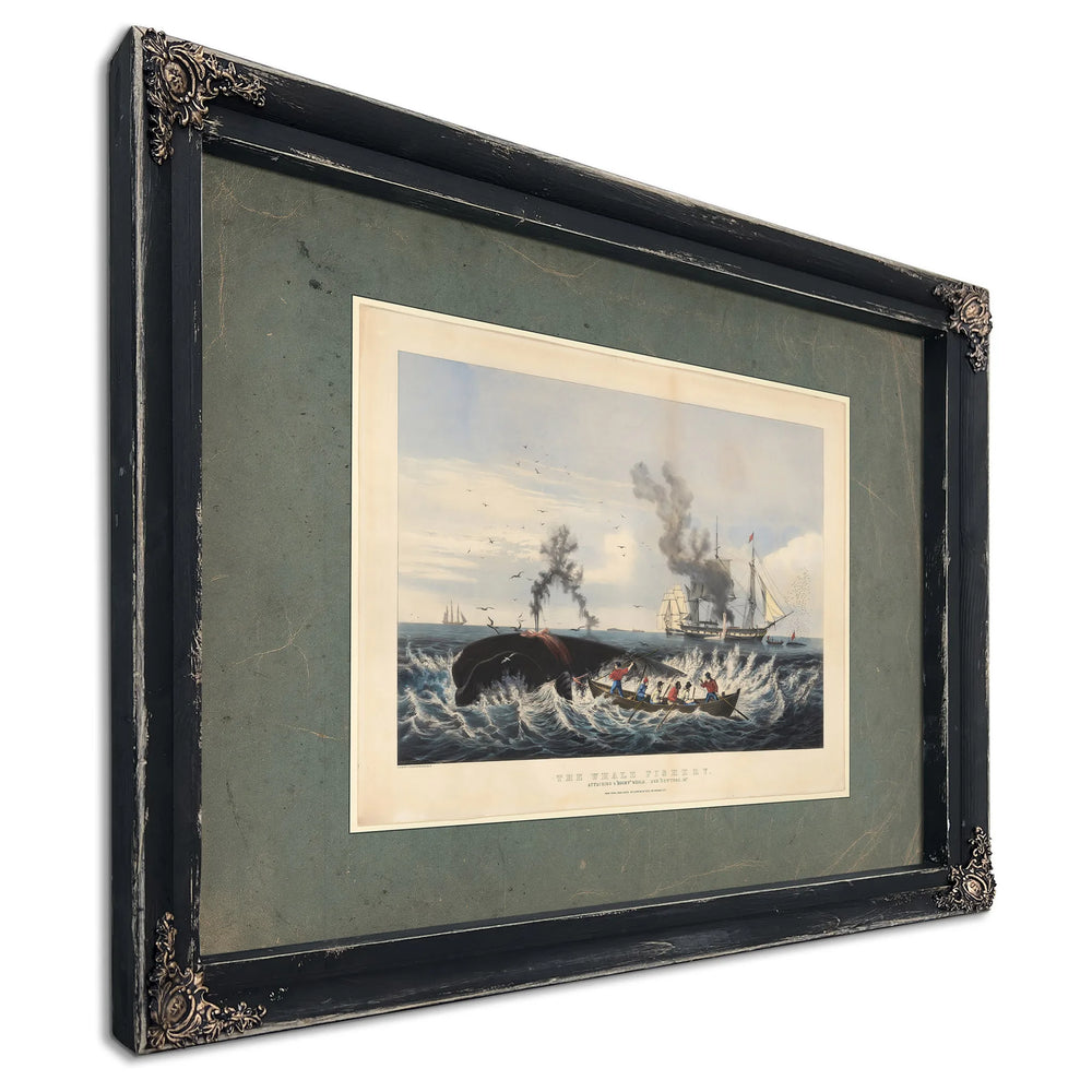 The Whale Fishery Attacking a Right Whale and Cutting In — Ebony Framed Canvas Print | Bella Frye