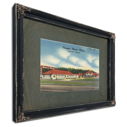 Newport Manor Motel Newport Oregon, Ebony frame — vintage framed wall art by Bella Frye