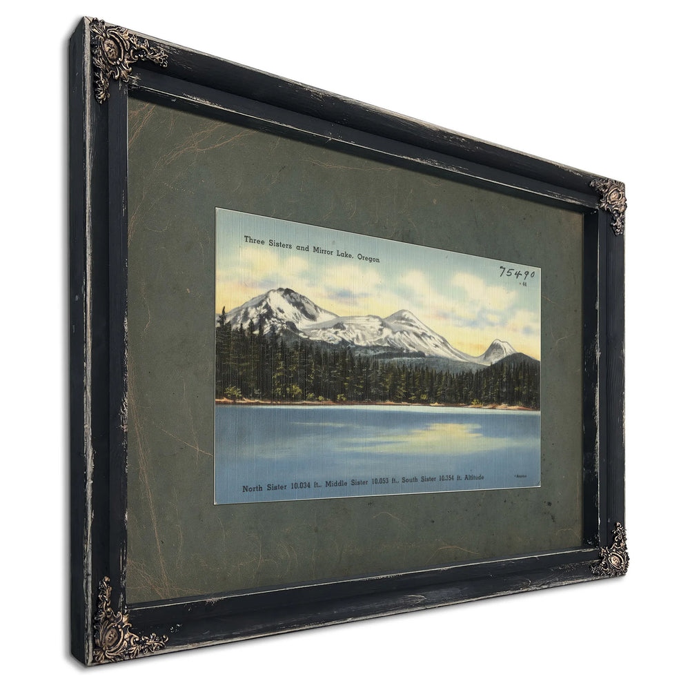 Three Sisters And Mirror Lake Oregon, Ebony frame — vintage framed wall art by Bella Frye