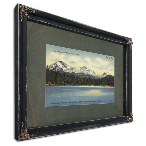 Three Sisters And Mirror Lake Oregon, Ebony frame — vintage framed wall art by Bella Frye