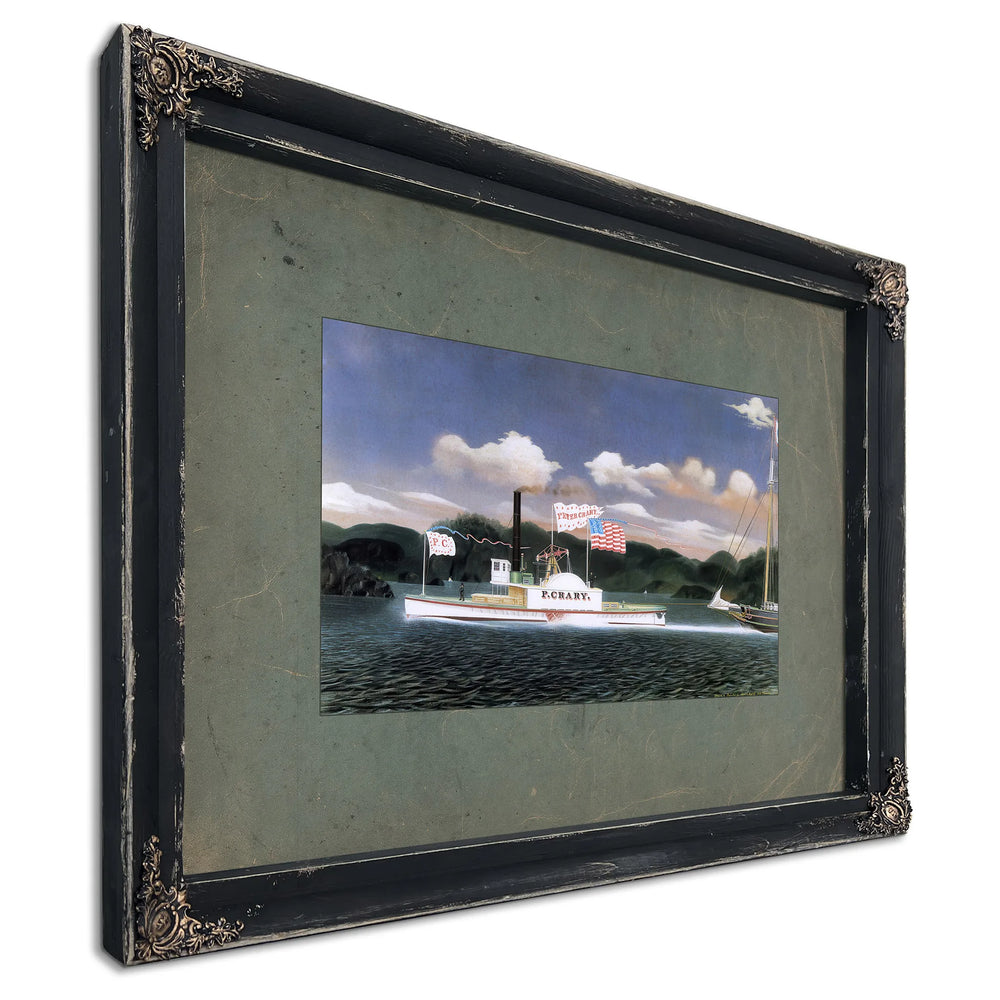Steamboat Peter Crary on the Hudson River — Ebony Framed Canvas Print | Bella Frye