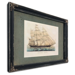 Outward Bound Currier Ives lithograph of a clipper ship under full sail — Ebony Framed Canvas Print | Bella Frye