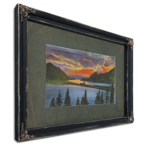 Sunset On The Columbia Portland Oregon, Ebony frame — vintage framed wall art by Bella Frye