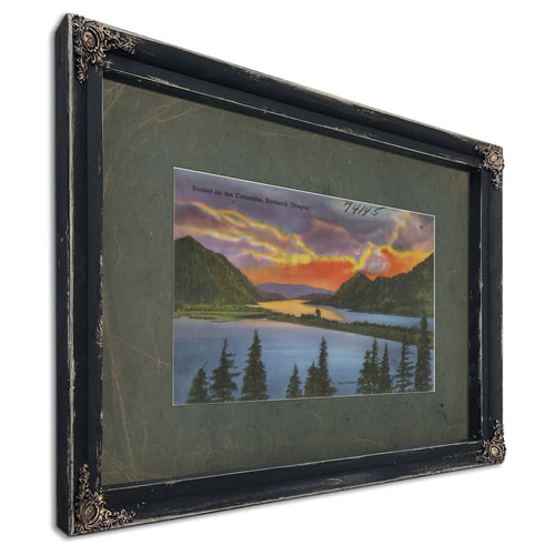 Sunset On The Columbia Portland Oregon, Ebony frame — vintage framed wall art by Bella Frye