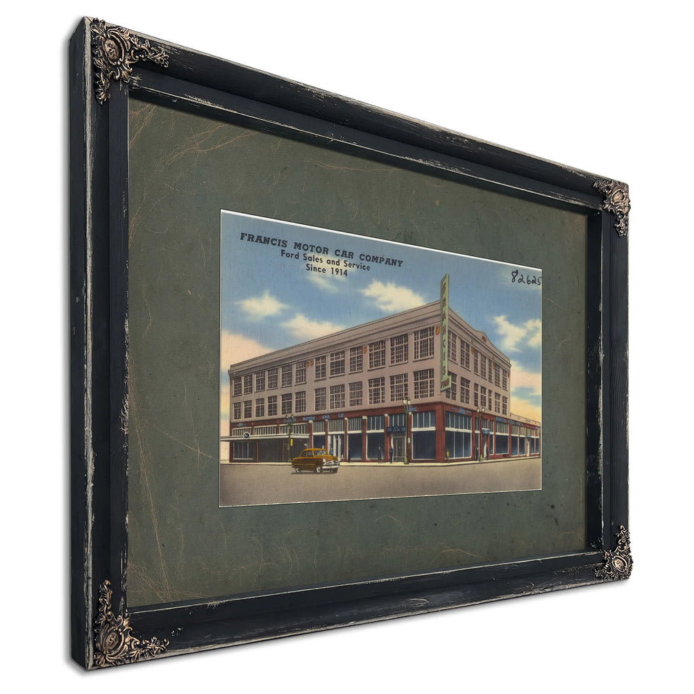 Francis Motor Car Company Ford Sales And Services Since 1914, Ebony frame — vintage framed wall art by Bella Frye