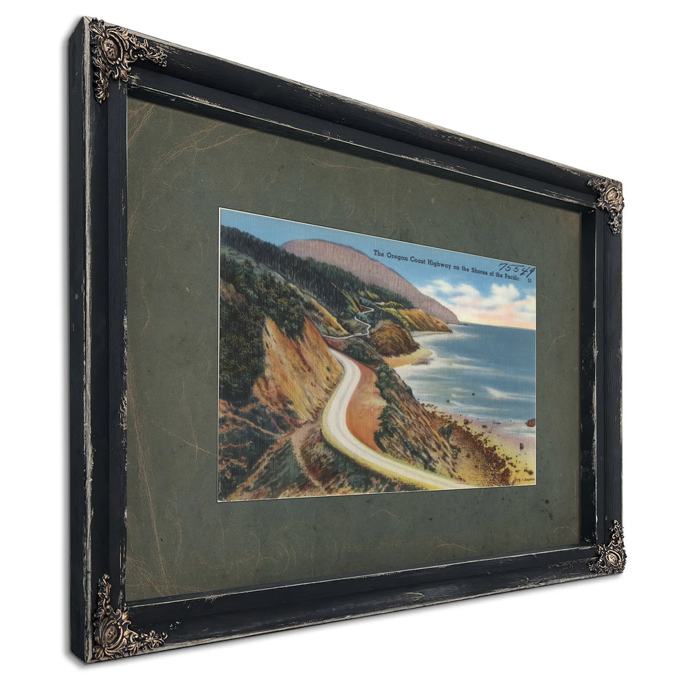 The Oregon Coast Highway On The Shores Of The Pacific, Ebony frame — vintage framed wall art by Bella Frye