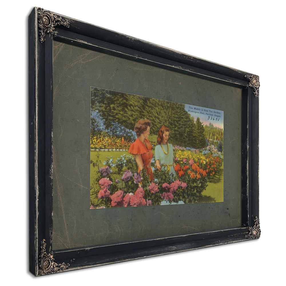Two Models In Rose Test Gardens Washington Park Portland Oregon, Ebony frame — vintage framed wall art by Bella Frye