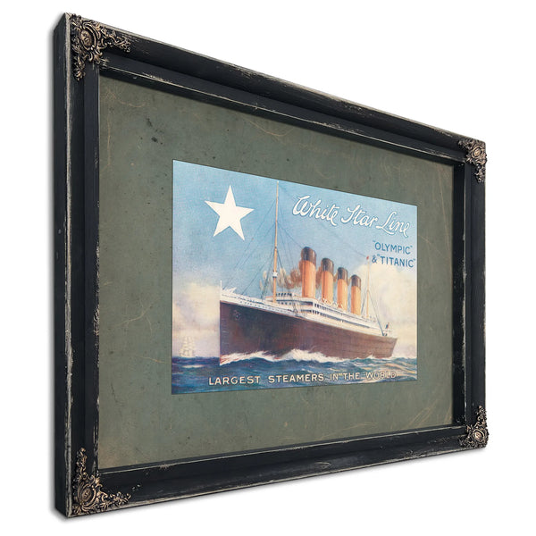 White Star Line Olympic and Titanic Promotional Brochure Cover — Ebony Framed Canvas Print | Bella Frye
