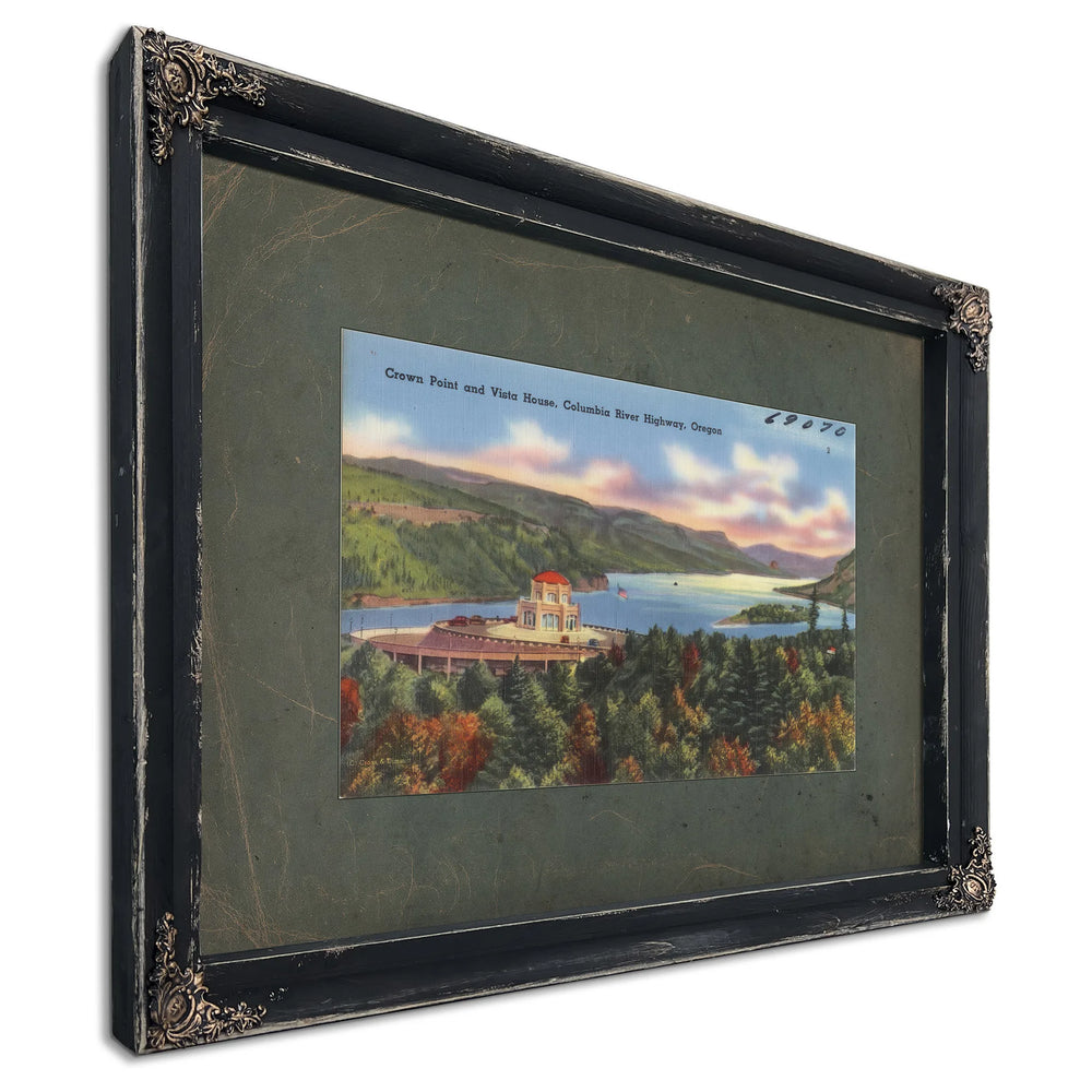 Crown Point And Vista House Columbia River Highway Oregon, Ebony frame — vintage framed wall art by Bella Frye