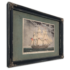 US. Frigate Constitution of 44 Guns  Hand colored lithograph by William Lynn — Ebony Framed Canvas Print | Bella Frye
