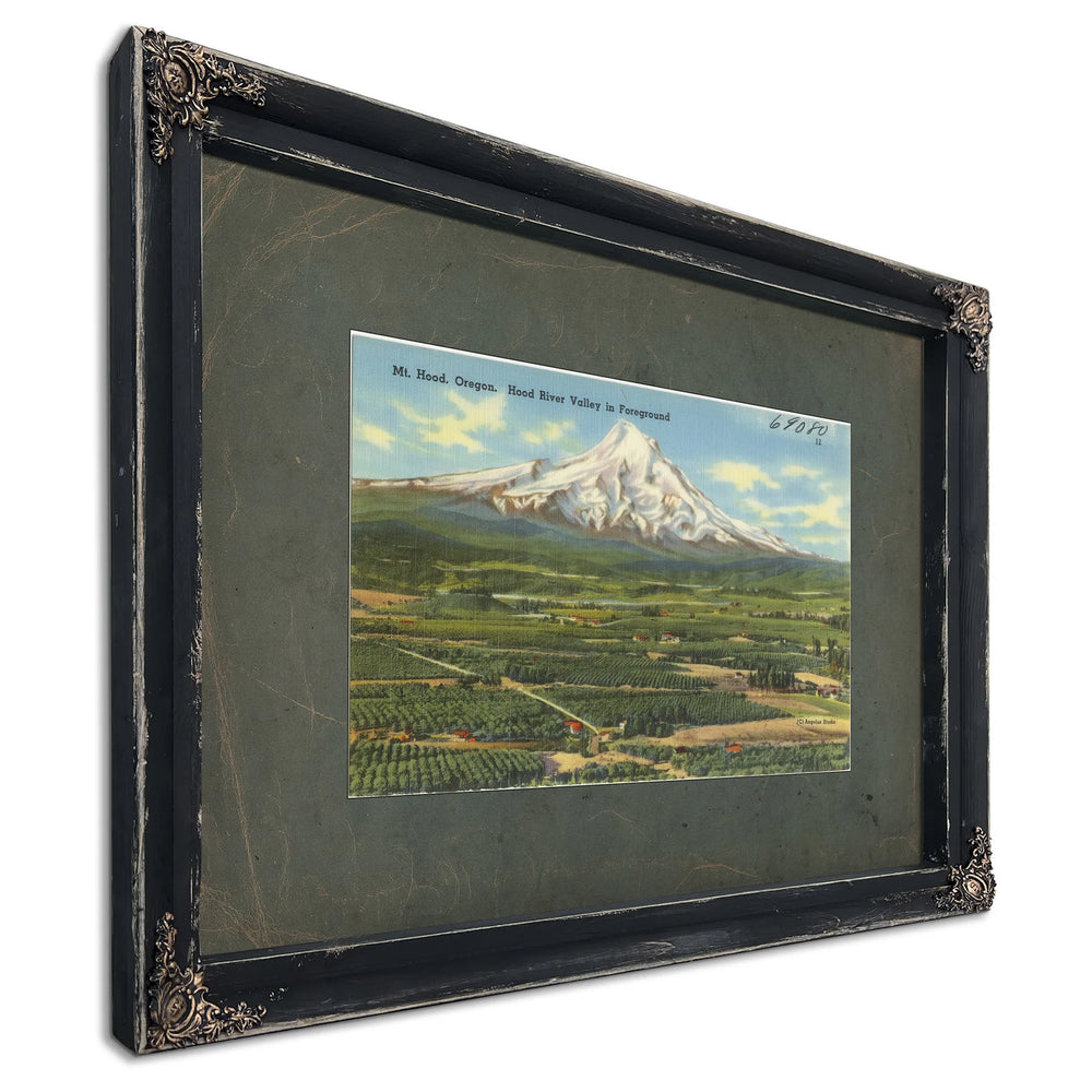 Mt Hood Oregon Hood River Valley In Foreground, Ebony frame — vintage framed wall art by Bella Frye