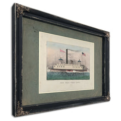 New York Ferry Boat Currier Ives lithograph depicting a side wheel steam fer — Ebony Framed Canvas Print | Bella Frye