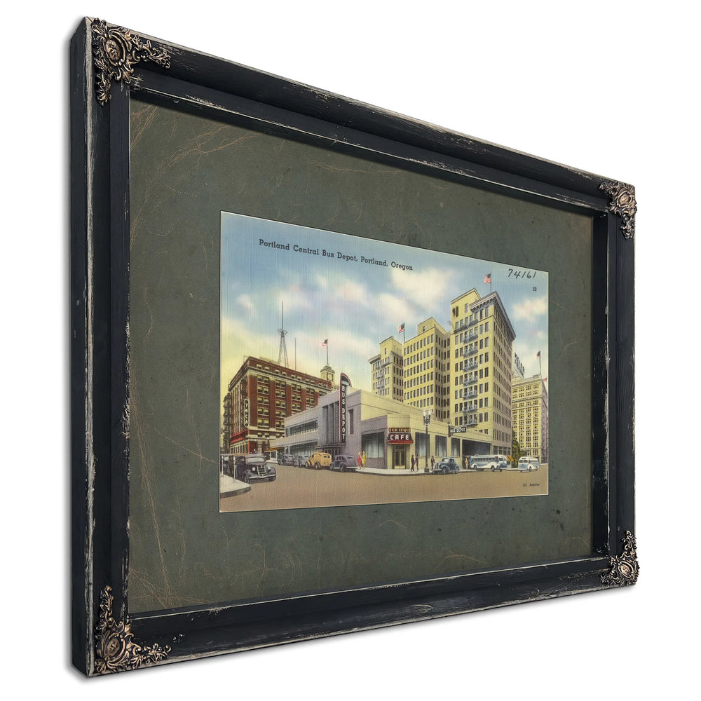 Portland Central Bus Depot Portland Oregon, Ebony frame — vintage framed wall art by Bella Frye