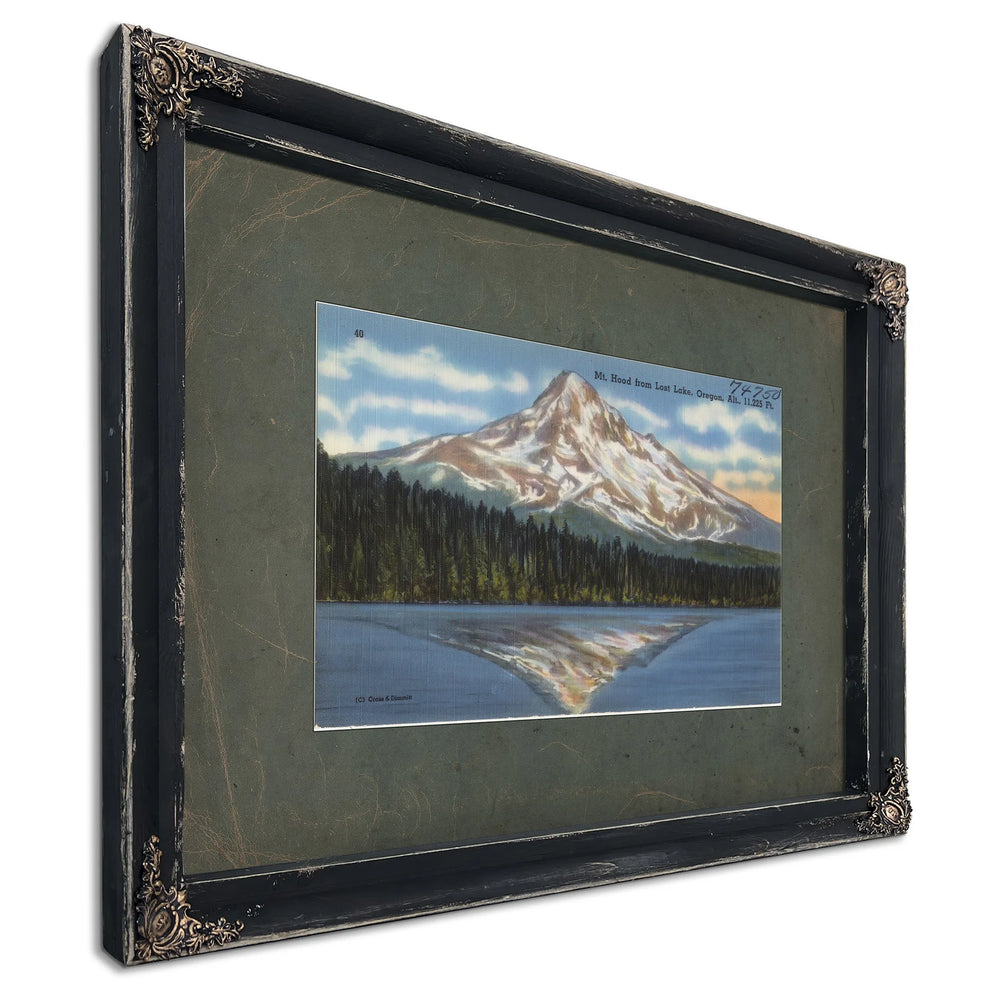 Mt Hood From Lost Lake Oregon Alt 11225 Ft'1, Ebony frame — vintage framed wall art by Bella Frye