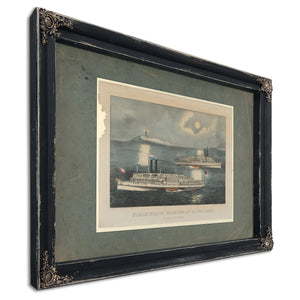Steamboats Passing at Midnight on Long Island Sound — Ebony Framed Canvas Print | Bella Frye