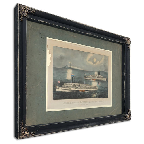 Steamboats Passing at Midnight on Long Island Sound — Ebony Framed Canvas Print | Bella Frye