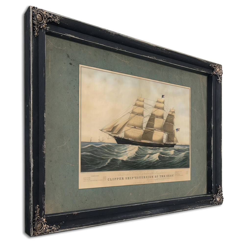 Clipper Ship Sovereign of the Seas lithograph by N Currier dedicated to Donald — Ebony Framed Canvas Print | Bella Frye