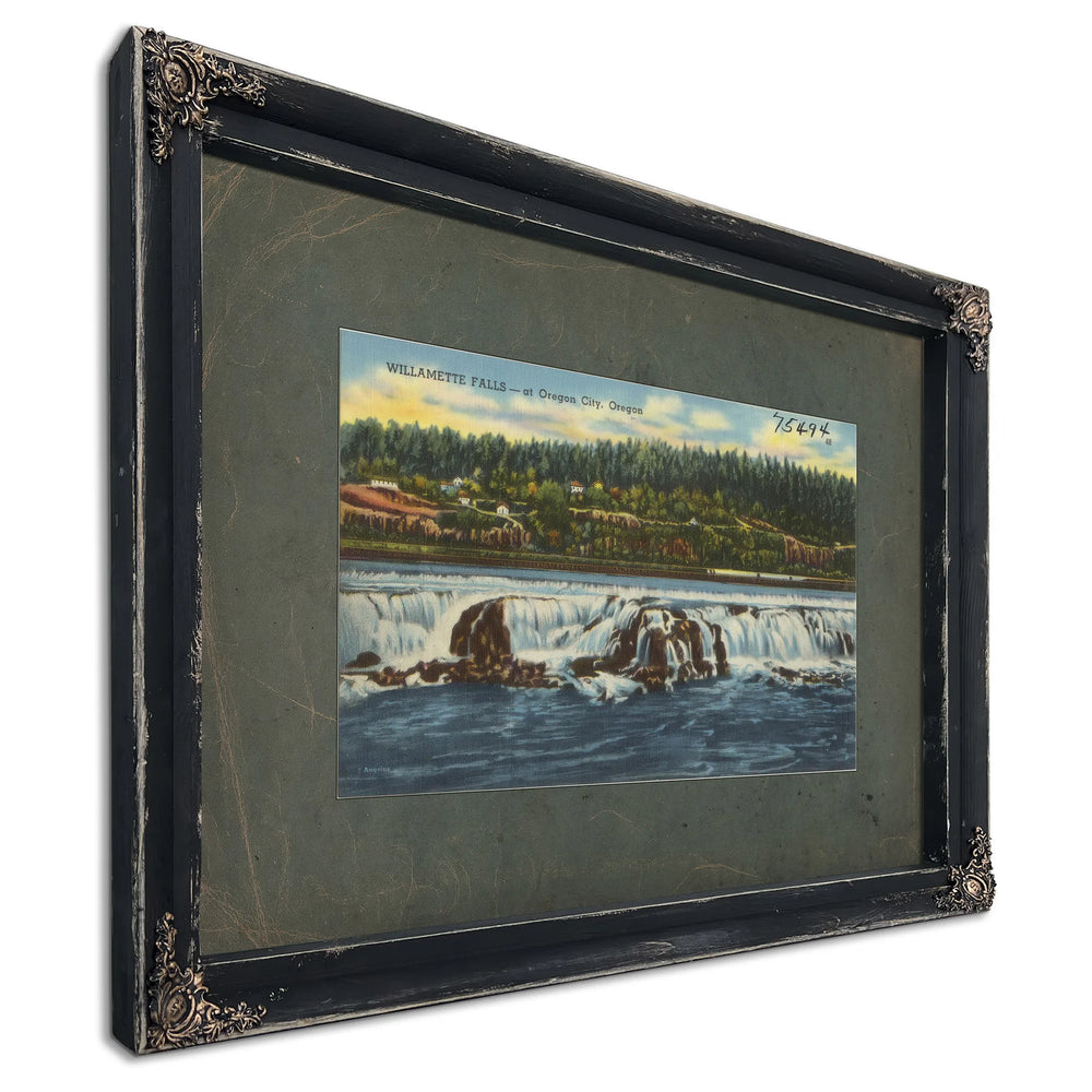 Willamette Falls At Oregon City Oregon, Ebony frame — vintage framed wall art by Bella Frye