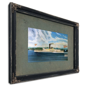 Steamboat C. Vanderbilt on the Hudson River — Ebony Framed Canvas Print | Bella Frye