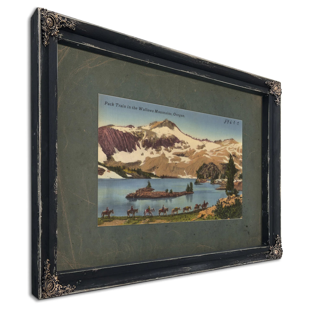 Pack Train In The Wallowa Mountains Oregon, Ebony frame — vintage framed wall art by Bella Frye