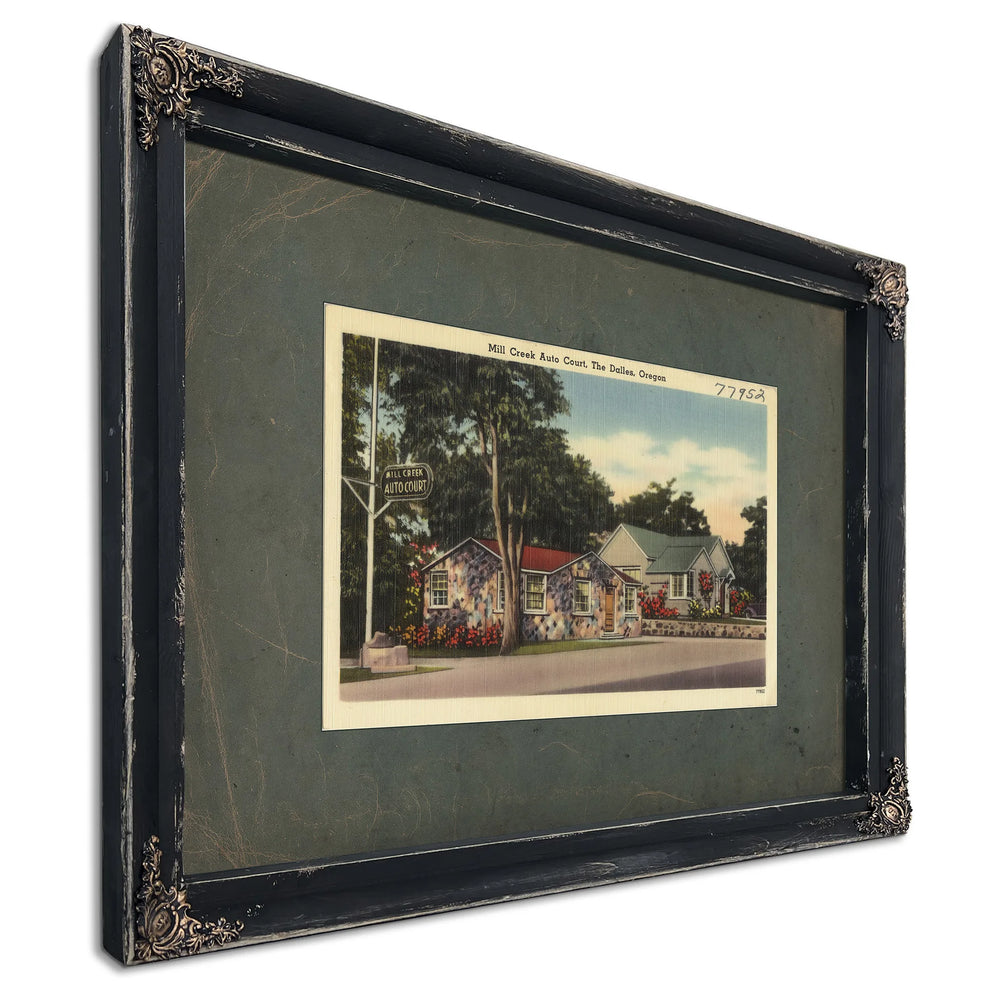 Mill Creek Auto Court The Dalles Oregon, Ebony frame — vintage framed wall art by Bella Frye