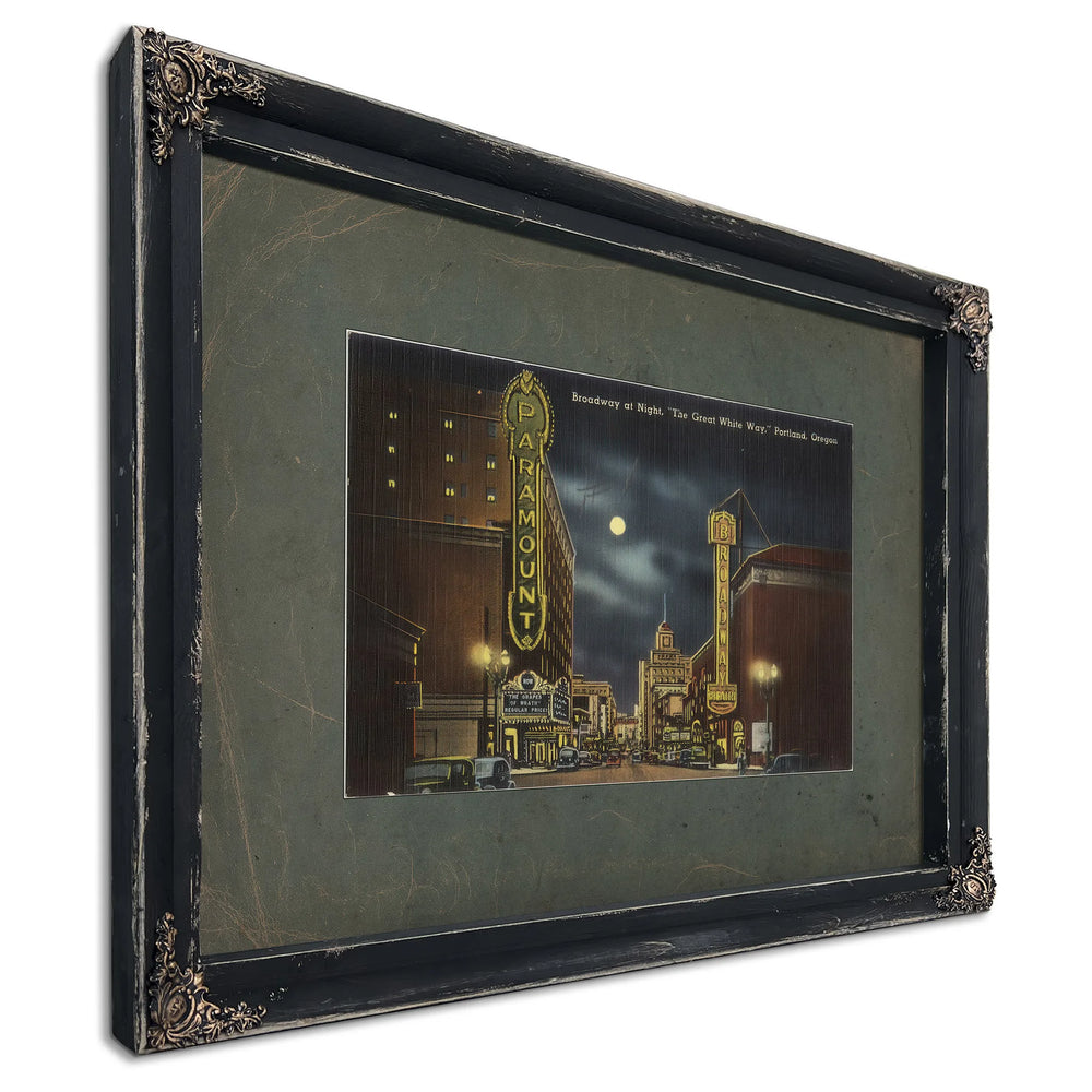 Broadway At Night 'The Great White Way' Portland Oregon, Ebony frame — vintage framed wall art by Bella Frye