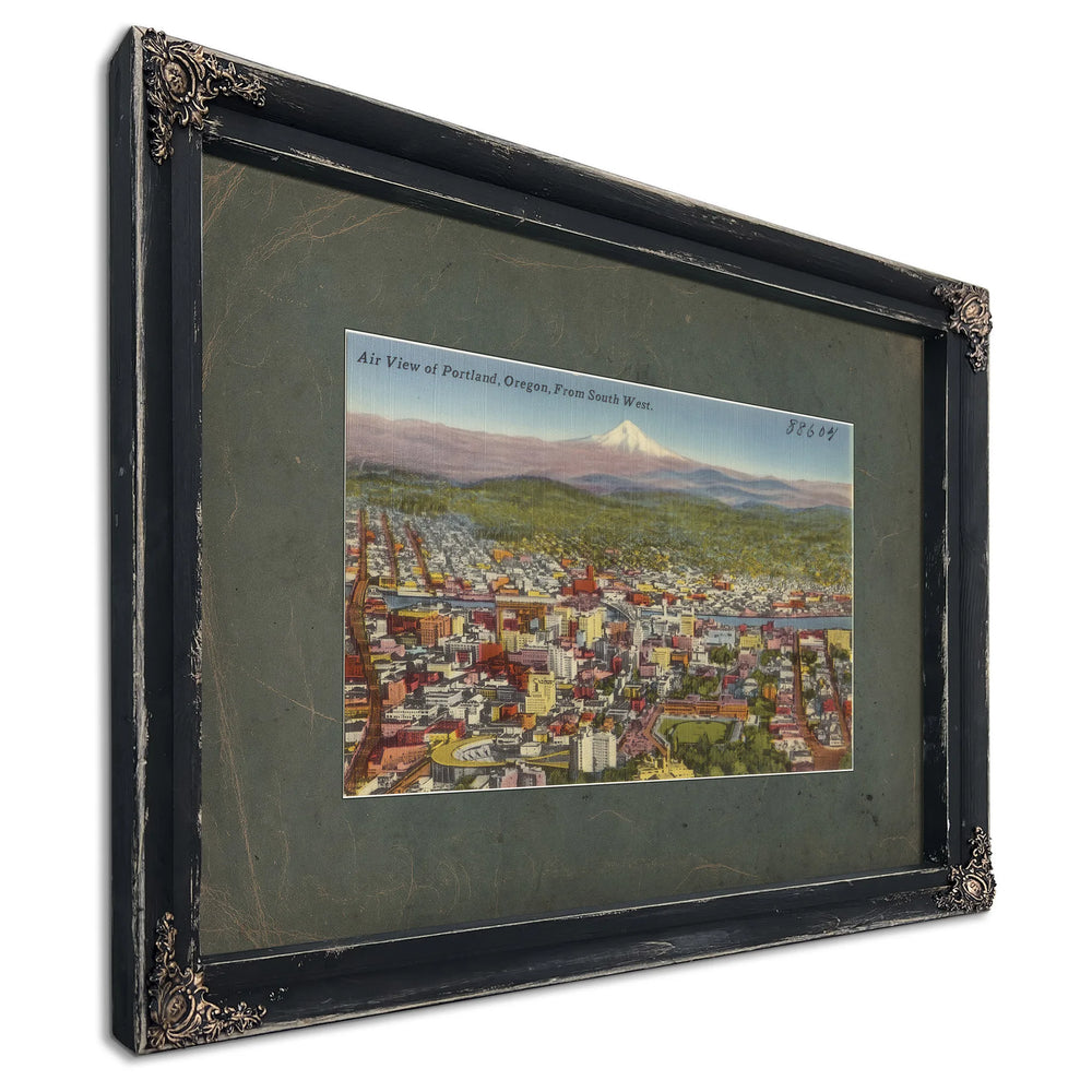 Air View Of Portland Oregon From South West, Ebony frame — vintage framed wall art by Bella Frye