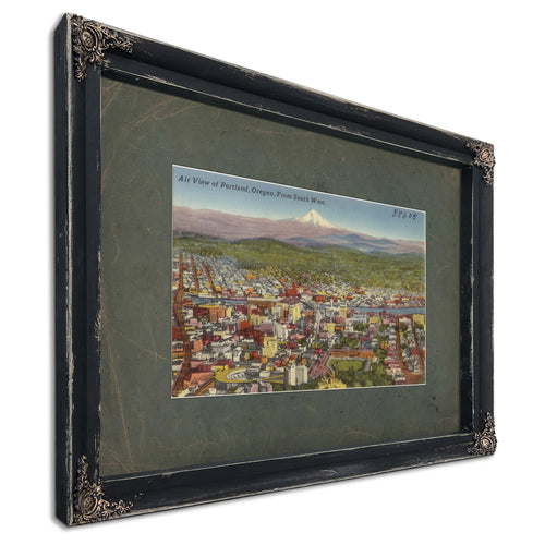 Air View Of Portland Oregon From South West, Ebony frame — vintage framed wall art by Bella Frye