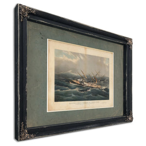 Clipper Ship Comet of New York in a Hurricane off Bermuda on her Voyage from — Ebony Framed Canvas Print | Bella Frye