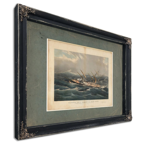 Clipper Ship Comet of New York in a Hurricane off Bermuda on her Voyage from — Ebony Framed Canvas Print | Bella Frye