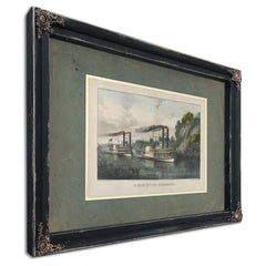 A Race on the Mississippi Currier Ives lithograph depicting steamboat race f — Ebony Framed Canvas Print | Bella Frye