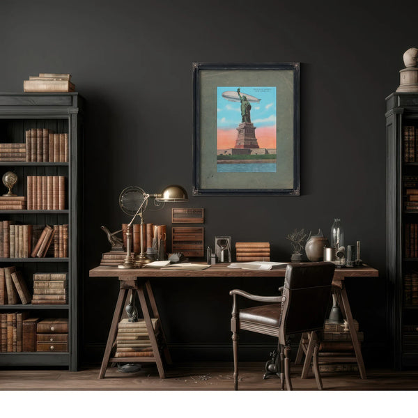 The Colossus and the Silver Leviathan Libertys Vigil at the Golden Door — Framed Wall Art Room View | Bella Frye