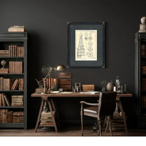 The Iron Sentinels of Trinity Shoal — Lighthouse Engineering Blueprint — Framed Wall Art Room View | Bella Frye