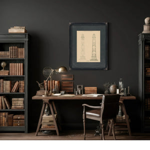 The Keepers Ascent Cape Henry Lighthouse Blueprint — Framed Wall Art Room View | Bella Frye