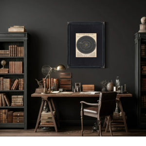 The Clockwork Heavens — Reynolds' Transparent Solar System — Framed Wall Art Room View | Bella Frye