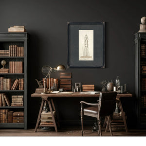 The Keepers Spiral Minots Ledge Lighthouse Blueprint — Framed Wall Art Room View | Bella Frye