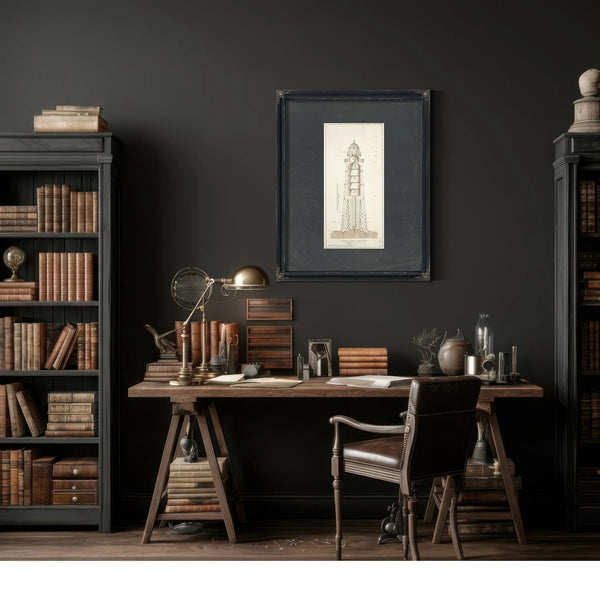 The Keepers Spiral Minots Ledge Lighthouse Blueprint — Framed Wall Art Room View | Bella Frye