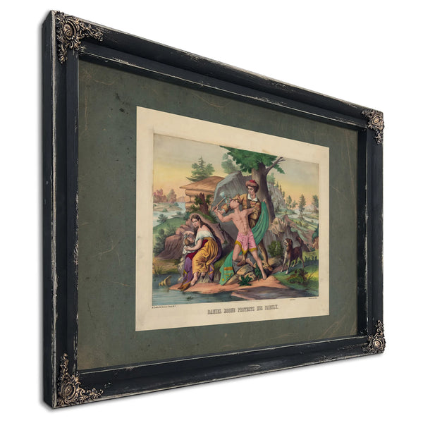Daniel Boone Protects His Family 1874 — Ebony Framed Canvas Print | Bella Frye