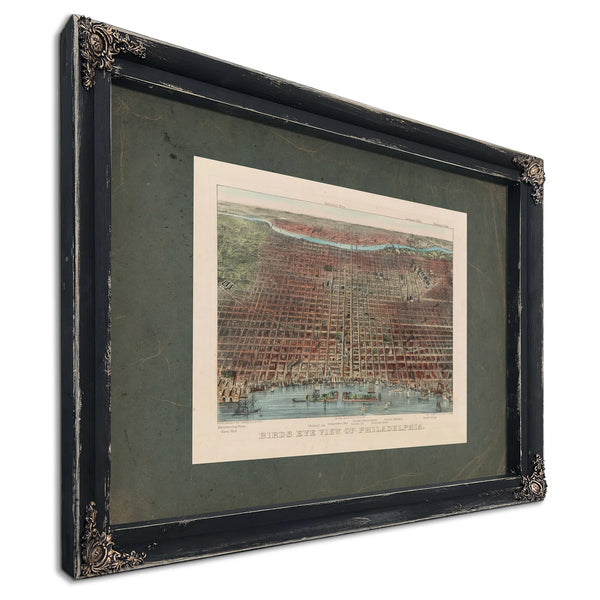Birds Eye View of Philadelphia 1875 — Ebony Framed Canvas Print | Bella Frye
