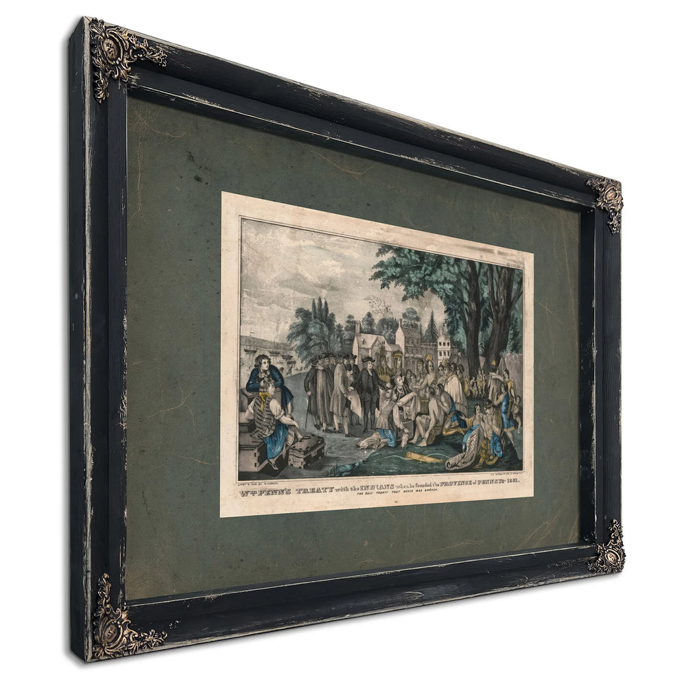 William Penns Treaty With the Indians When He Founded the Province of Pennsyl — Ebony Framed Canvas Print | Bella Frye
