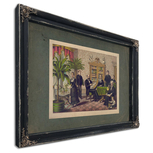 James Garfield and Family in Library 1882 — Ebony Framed Canvas Print | Bella Frye