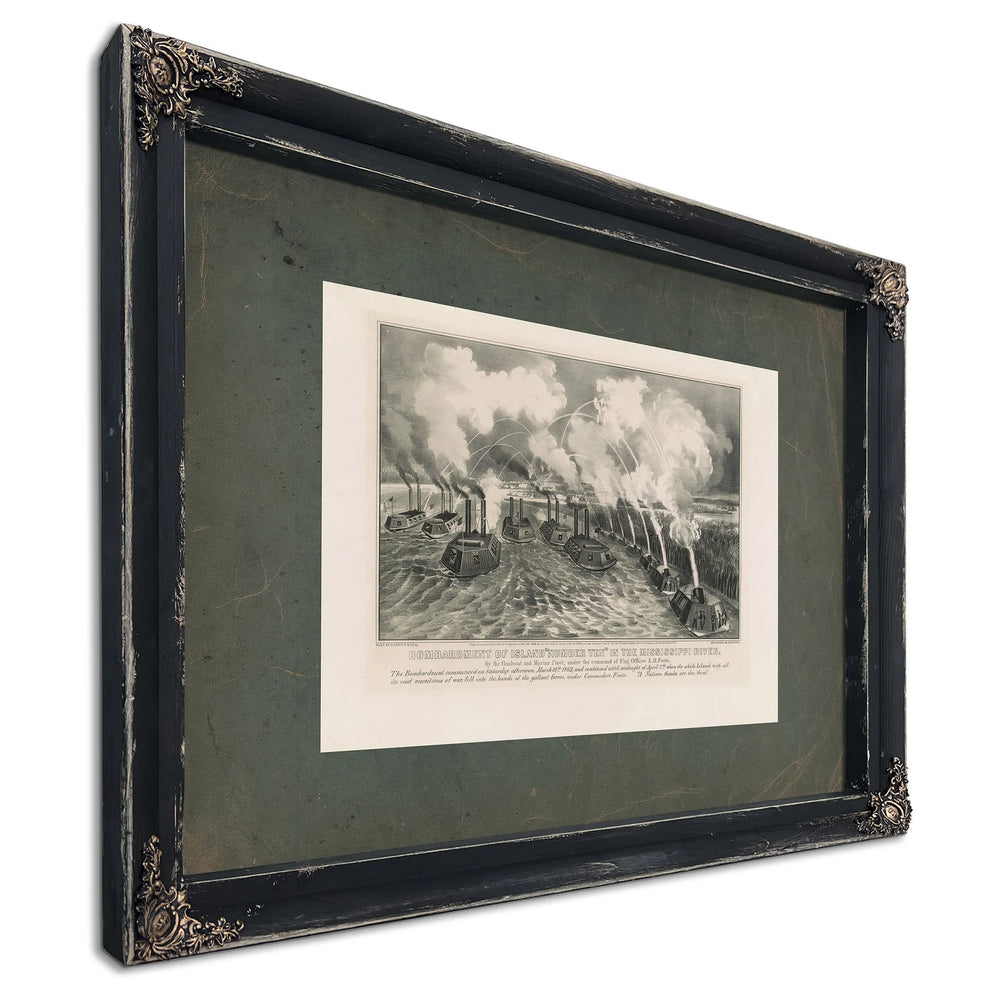 Bombardment of Island Number Ten in the Mississippi River by the Gunboat and — Ebony Framed Canvas Print | Bella Frye
