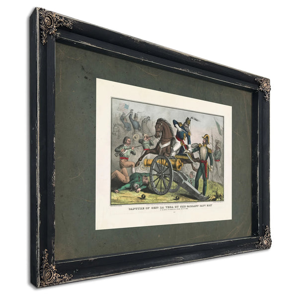 Capture of Genl La Vega by the Gallant Capt May at the Battle of Resaca De L — Ebony Framed Canvas Print | Bella Frye